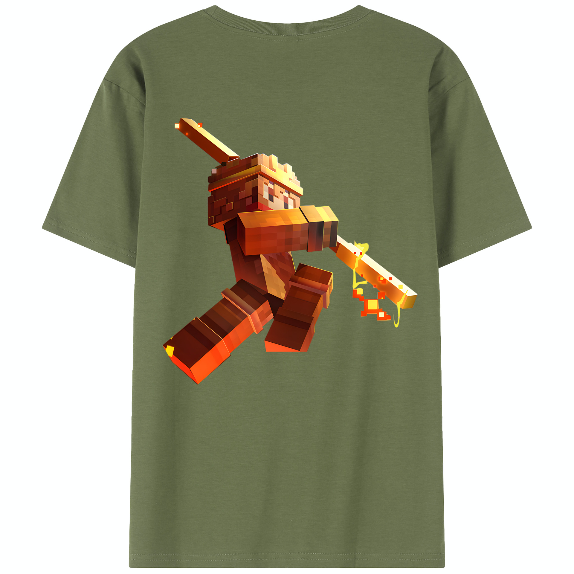 （画像用） マインクラフト ブロックの世界 Minecraft MC Block world 綿100％半袖Tシャツ（背面プリント）
